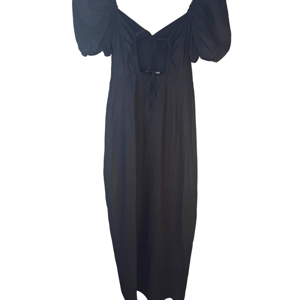 2/$30 ZARA Black 50% Linen Puff Sleeve Midi Dress - Picture 4 of 16